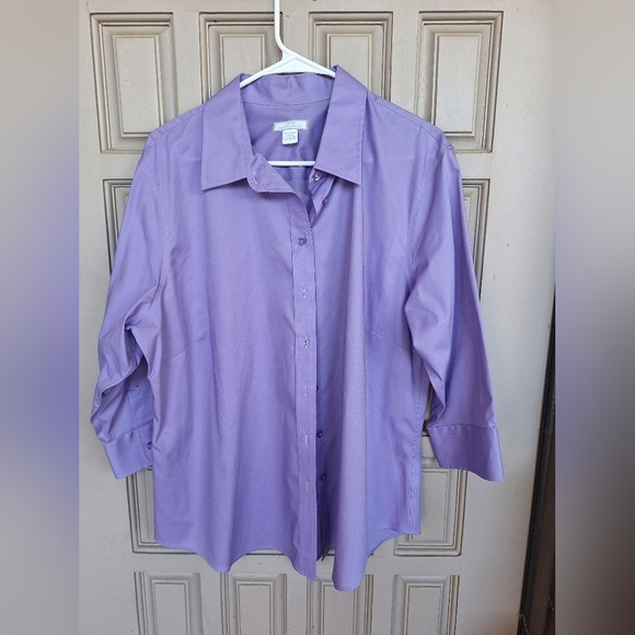 Lady Hathaway Tops - Lady Hathaway Buttondown Shirt Plus SzXXL/XXG Lavender Collar/Cuffs Cotton Blend